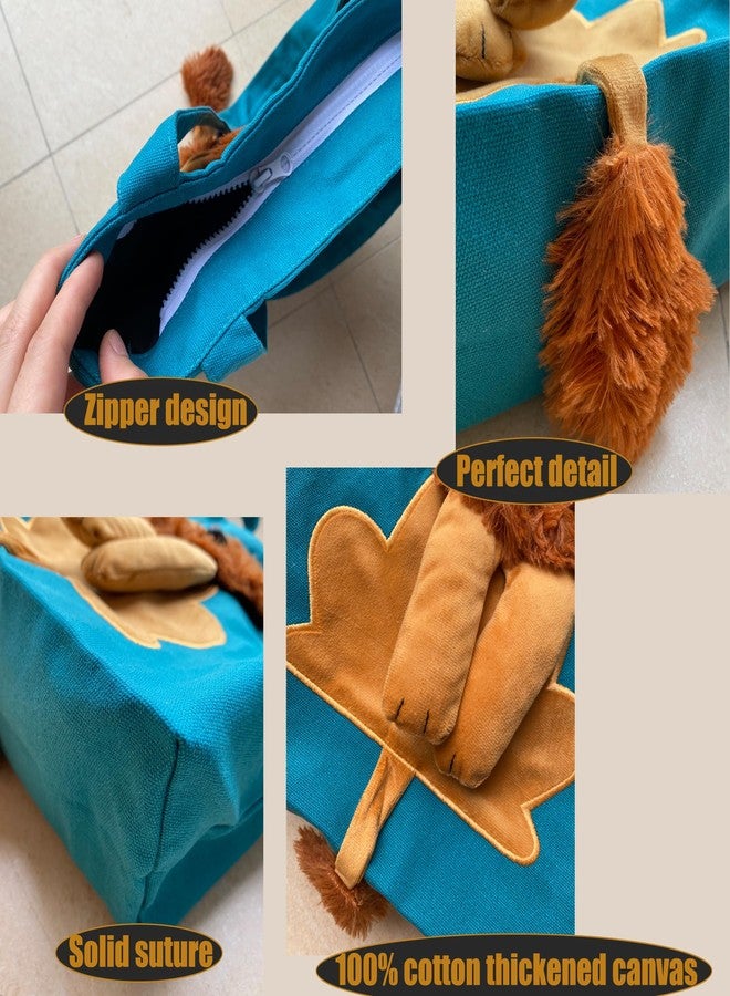 YOOLEETC Lion-Shaped Pet Shoulder Bag for Outings, Show Head Canvas Design (Lake Blue-Large) - Image 4